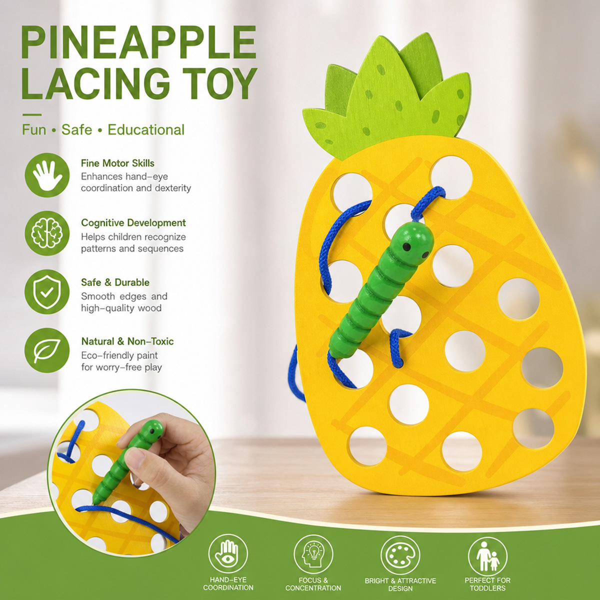 Baby Food Eat - Mainan Puzzle Nanas dari Kayu yang